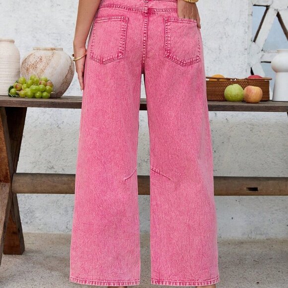 Pink Casual Women's Vacation Low Waist Low Rise Baggy Cropped Pants - Picture 3 of 7